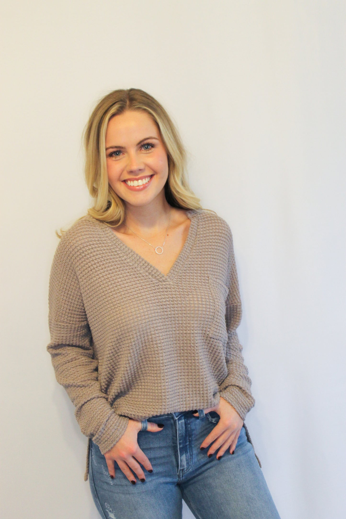 Waffle Knit Pocket Top