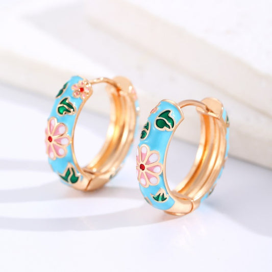 Blue Vintage Cloisonne Enamel Floral Hoop Earrings (Copy)