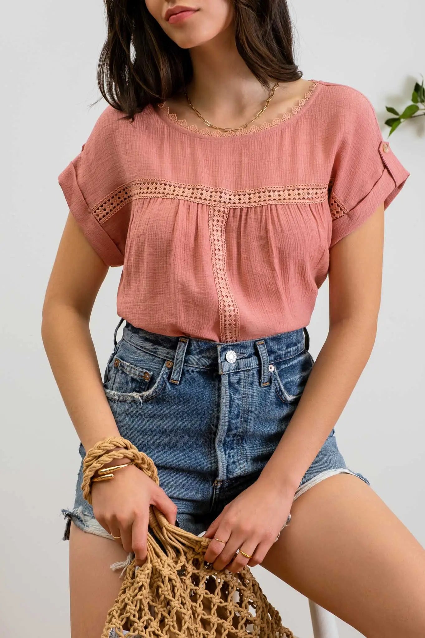 Dusty Apricot Lace Top