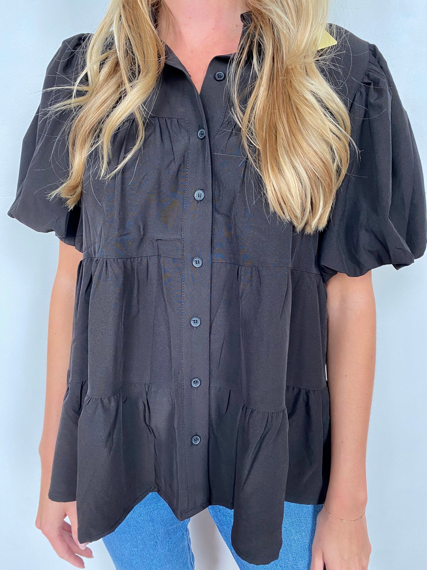 Tiered Button Up Top-Black