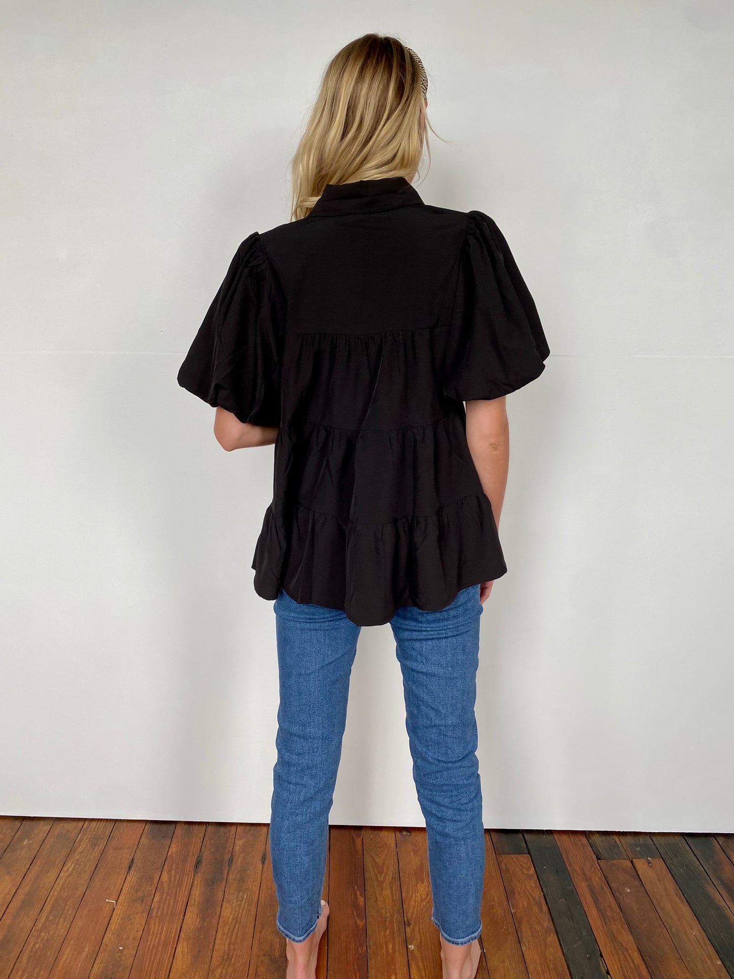 Tiered Button Up Top-Black