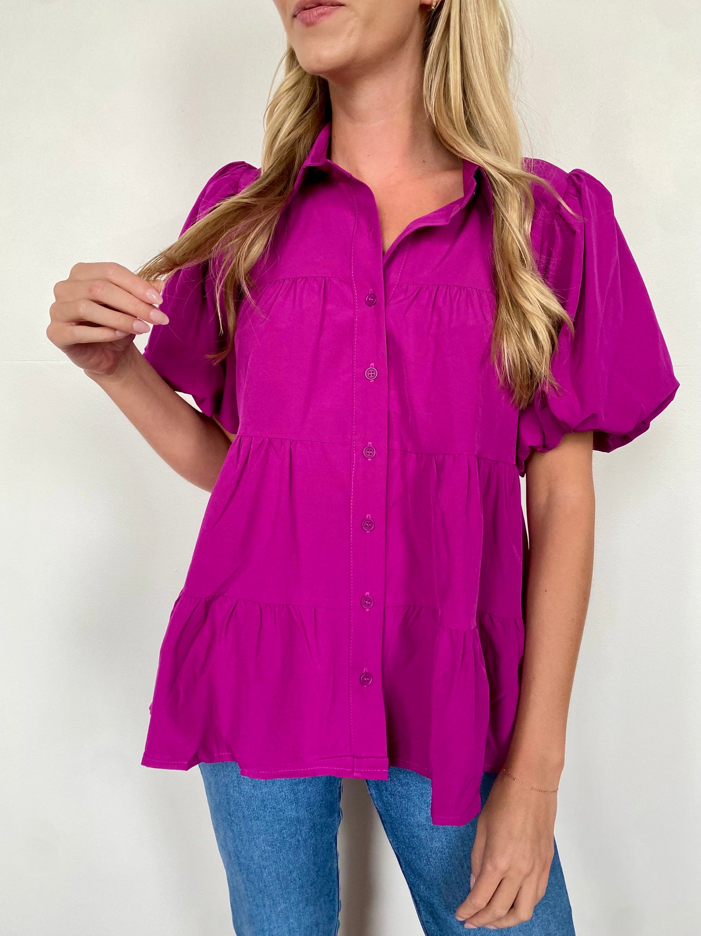 Tiered Button Up Top-Violet