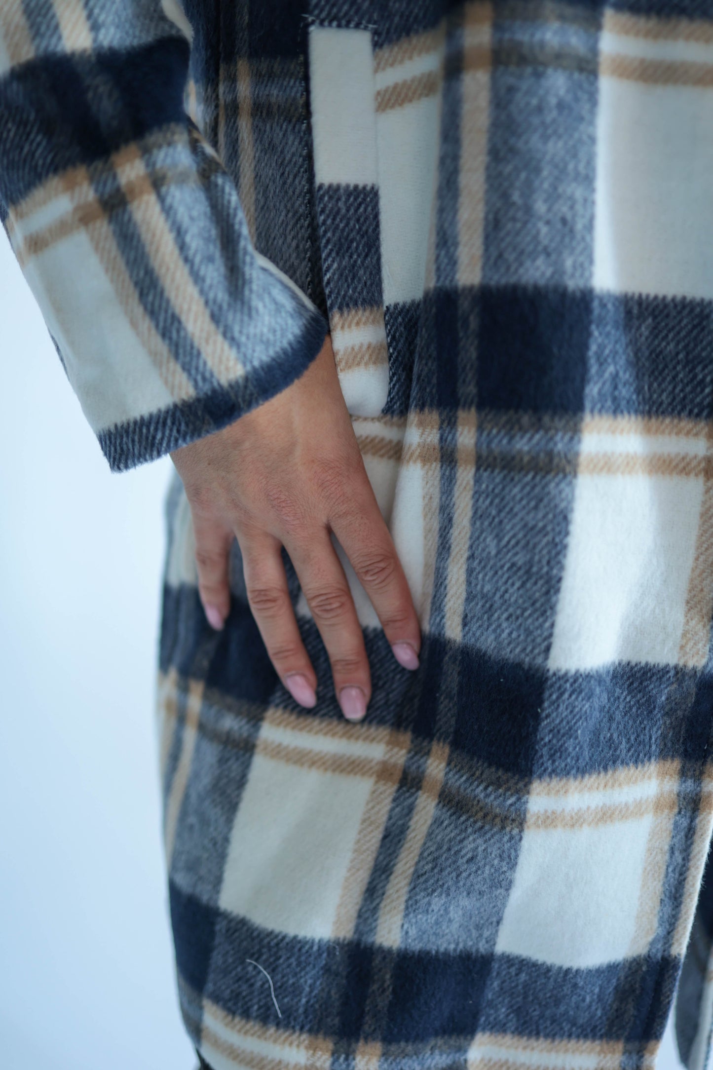 Navy Plaid Wool Coat