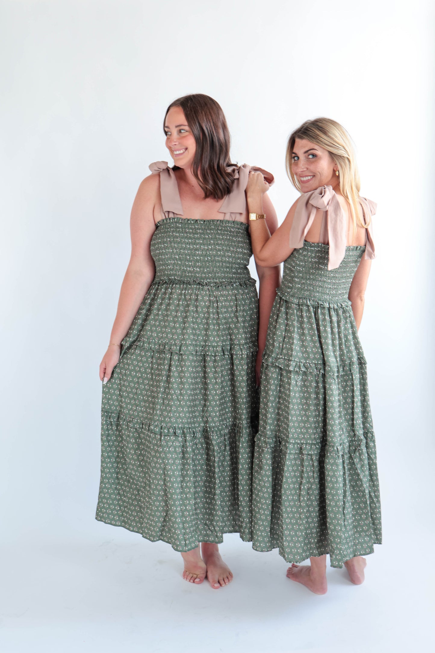 Olive Floral Smocked Maxi Dress