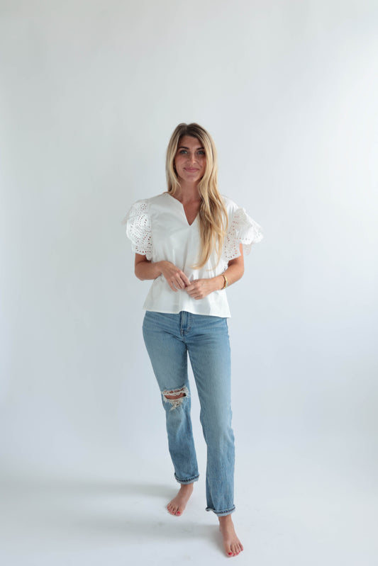 Ivory Eyelet Ruffle Top