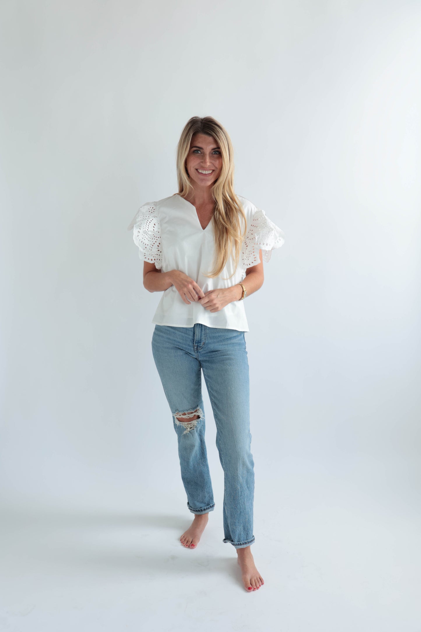 Ivory Eyelet Ruffle Top