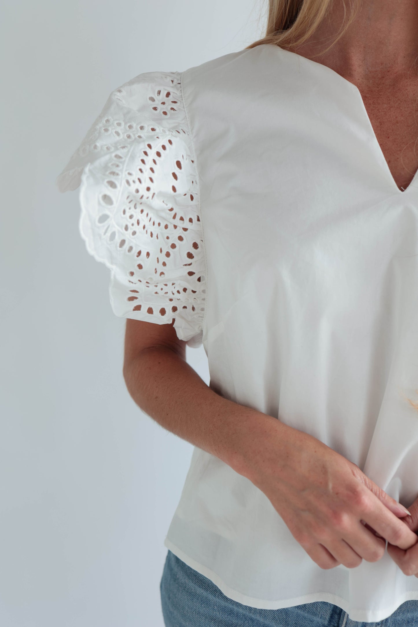 Ivory Eyelet Ruffle Top