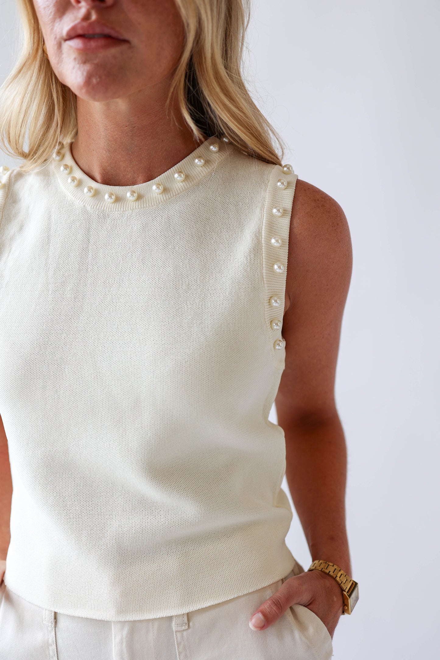 Dainty Pearl Nude Tank Top