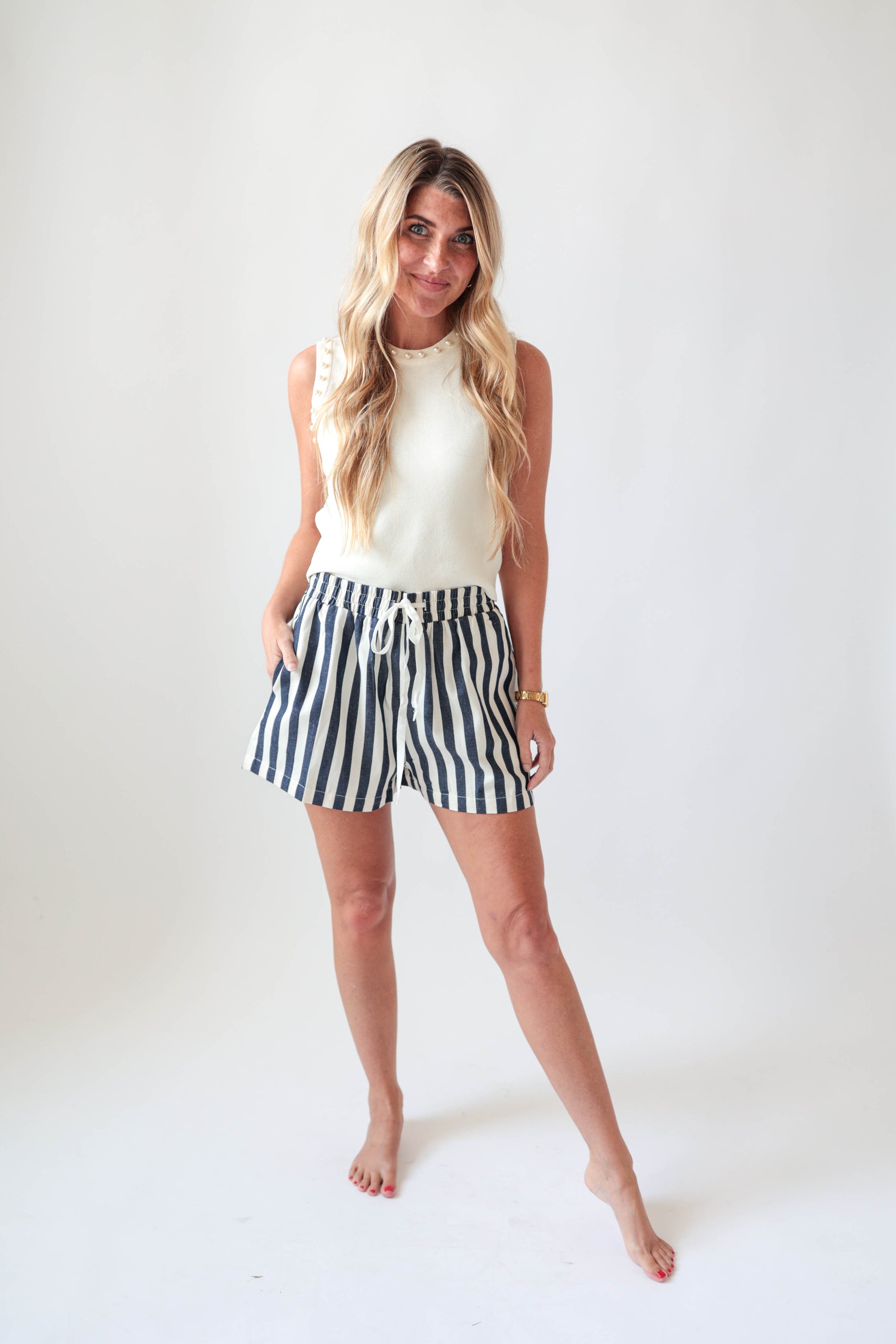 Stripe Twill Denim Shorts