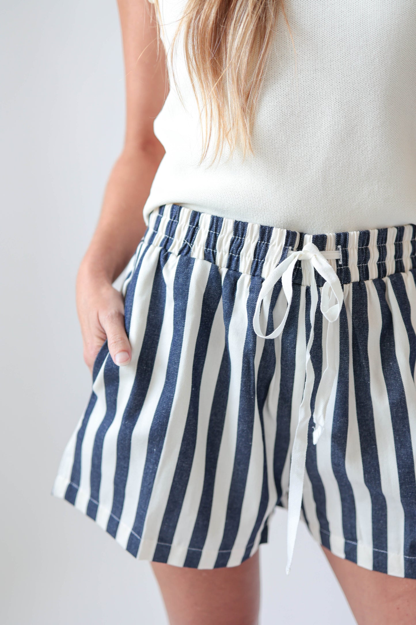 Stripe Twill Denim Shorts