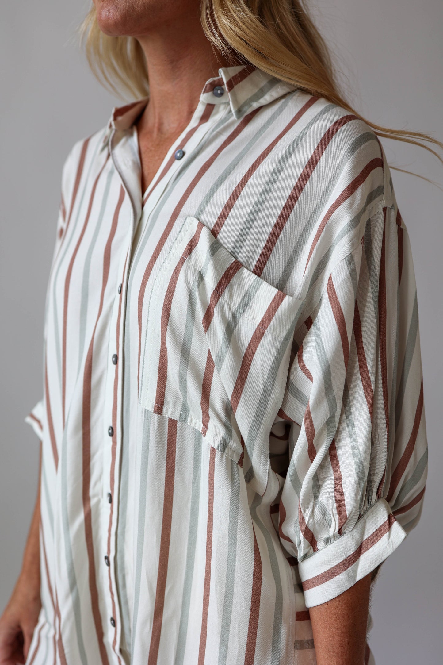 Neutral Stripe Button Down Top