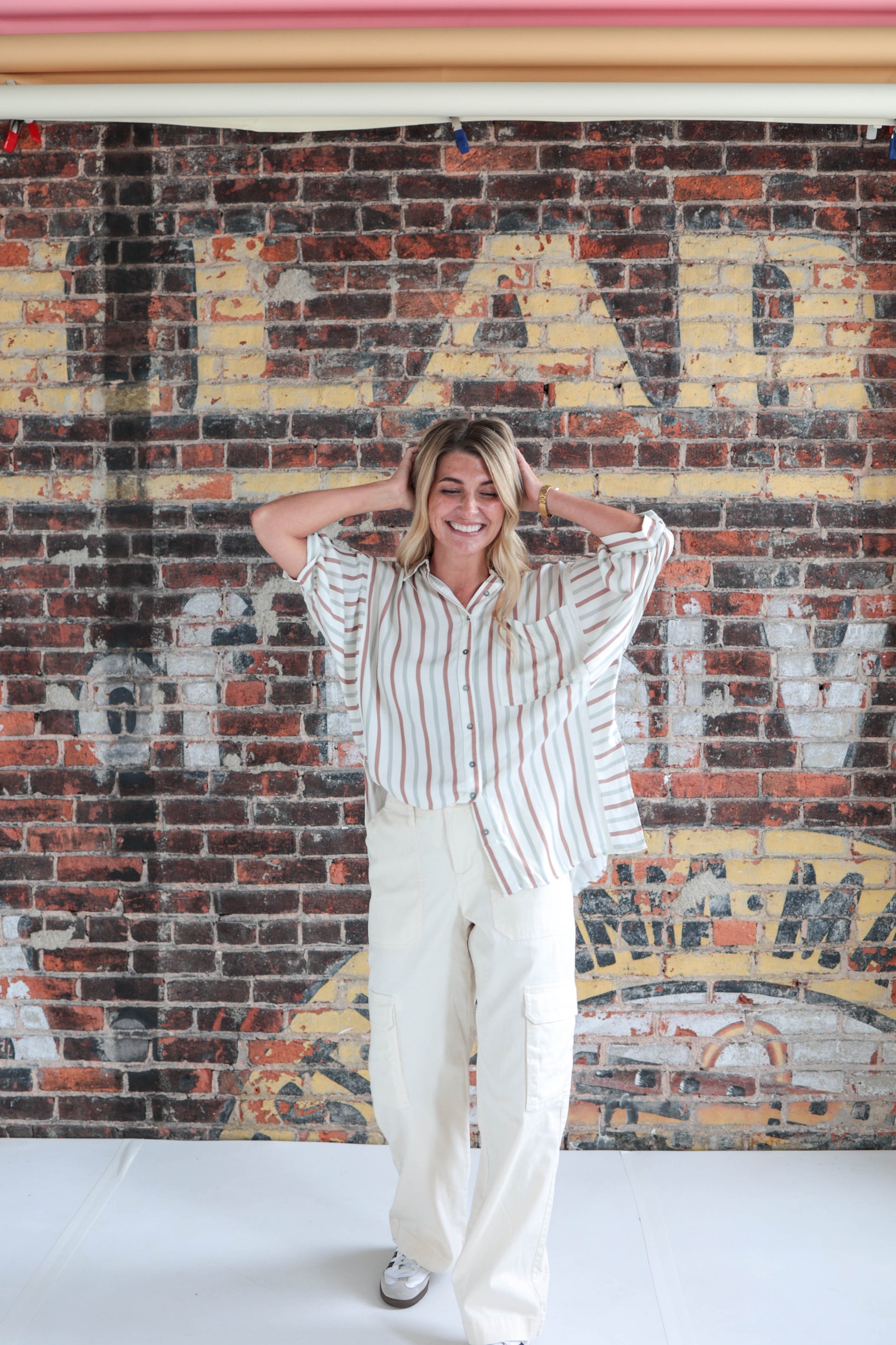 Neutral Stripe Button Down Top