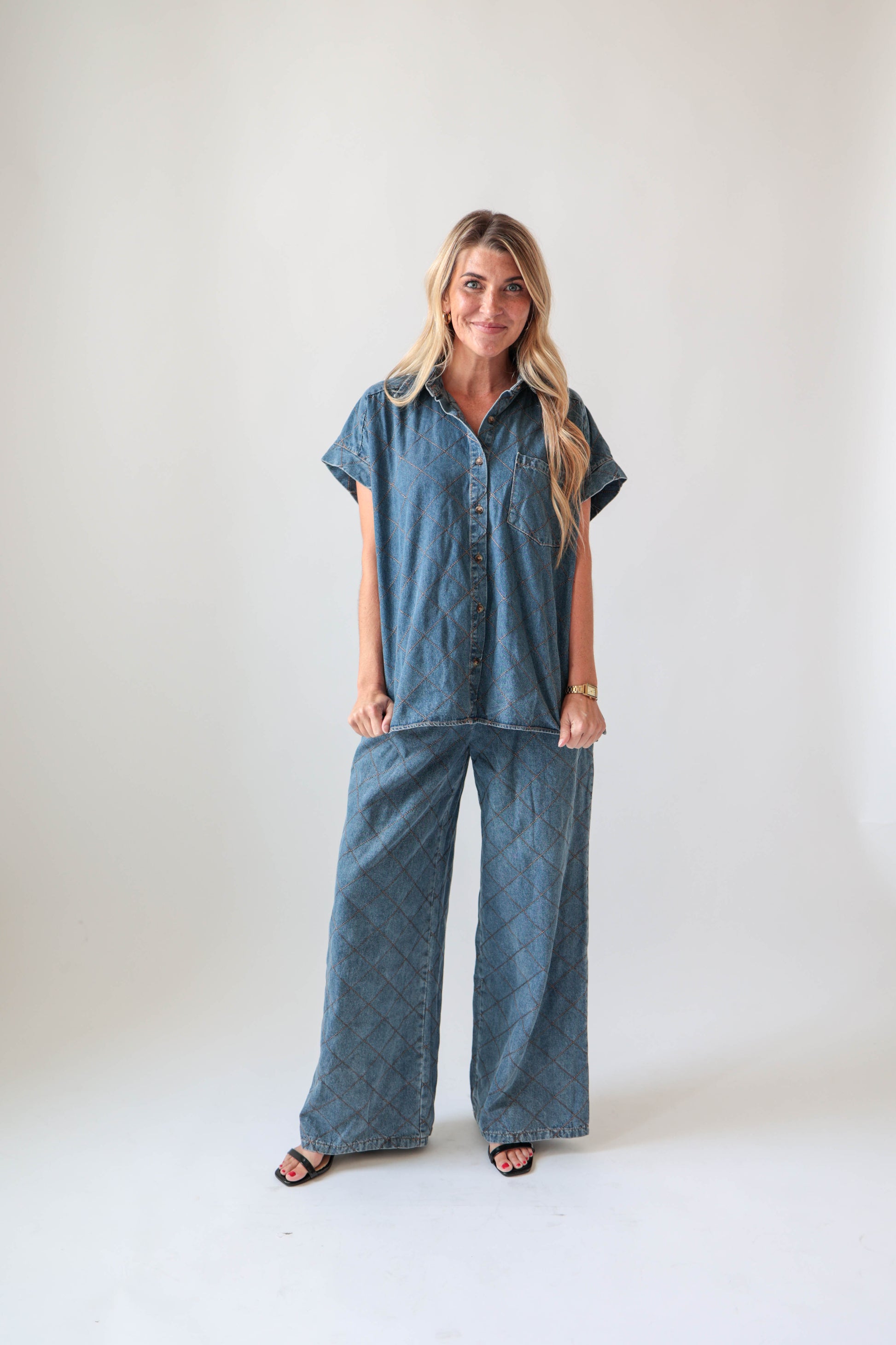 High Waisted Denim Wide Leg Pants