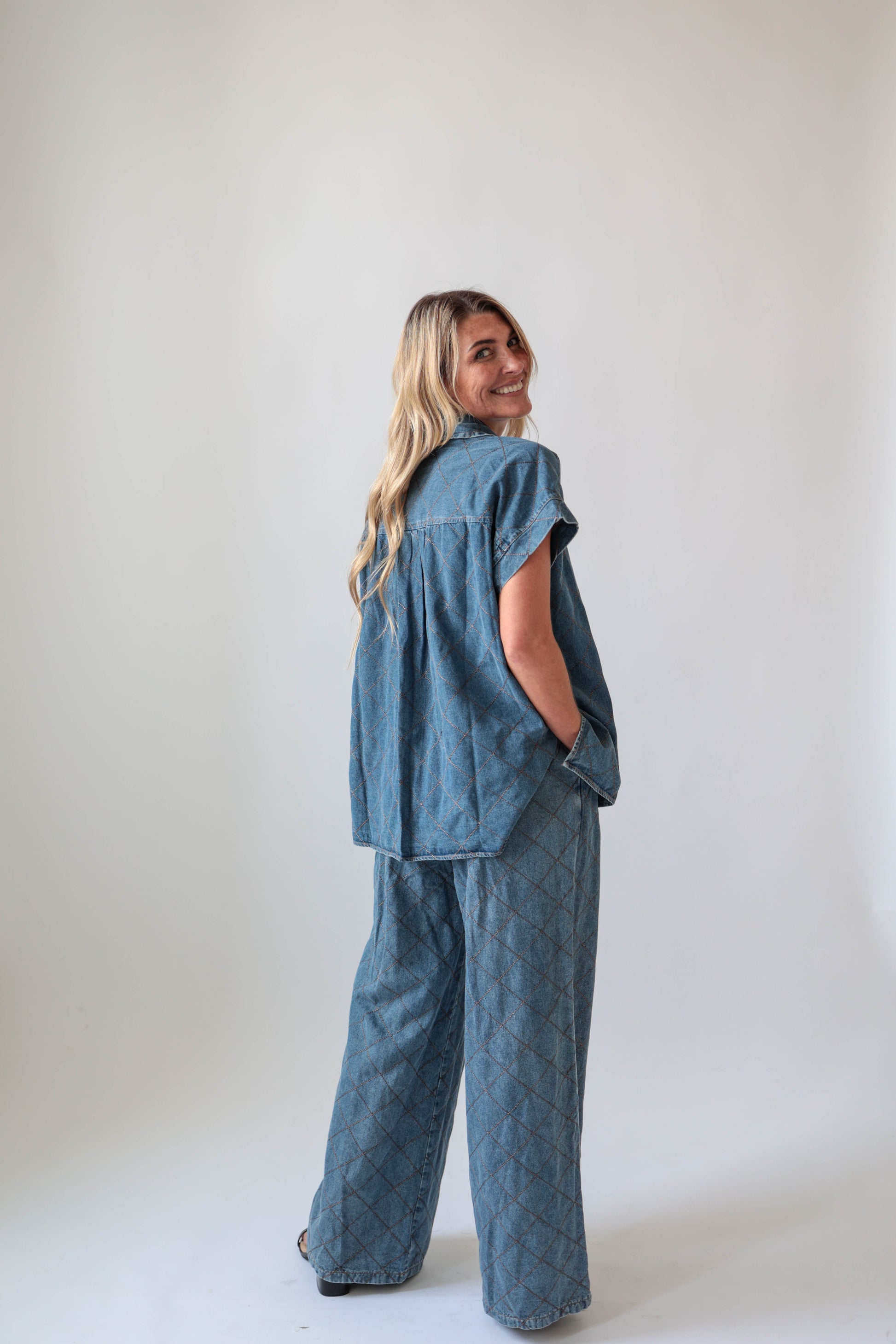 High Waisted Denim Wide Leg Pants