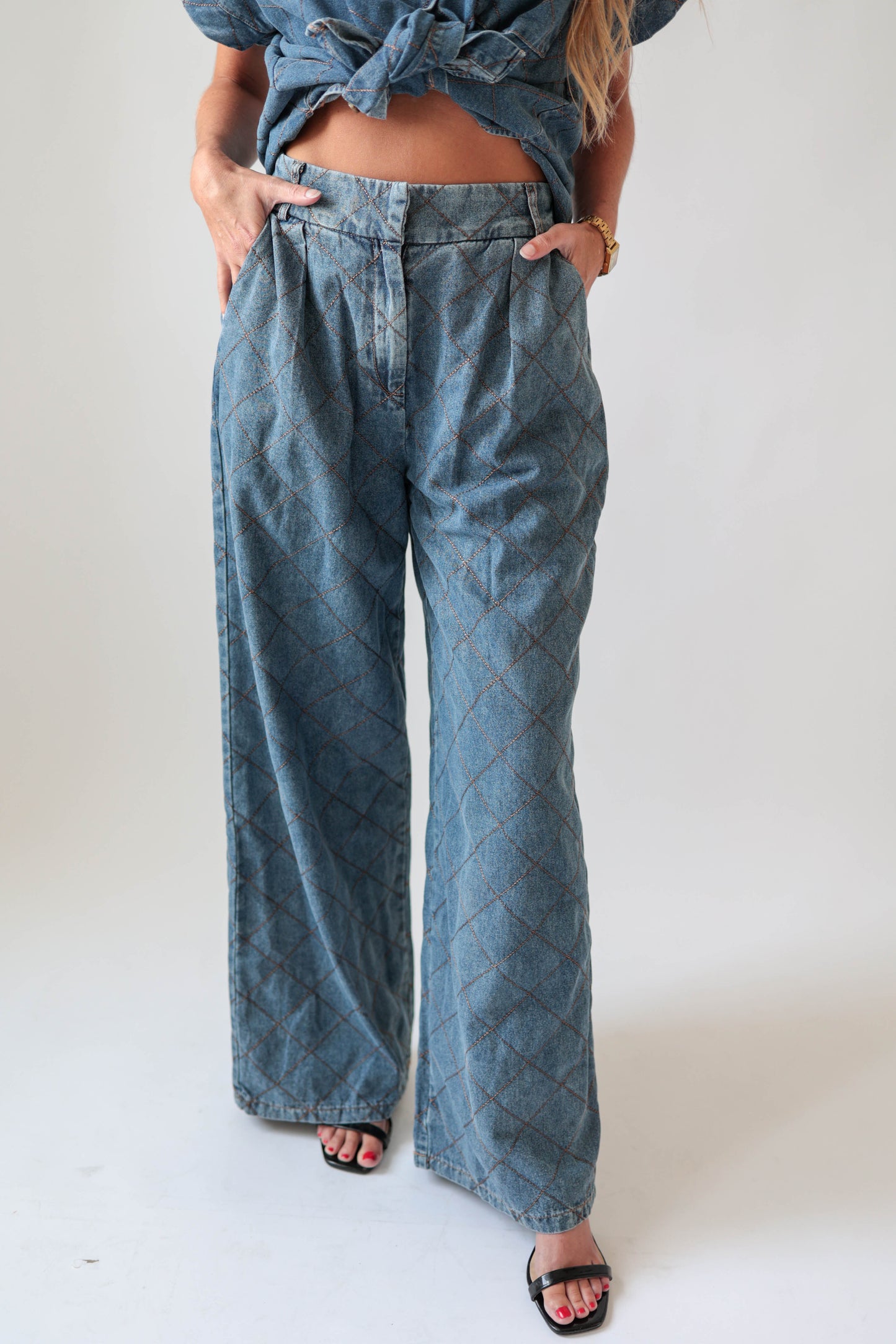 High Waisted Denim Wide Leg Pants