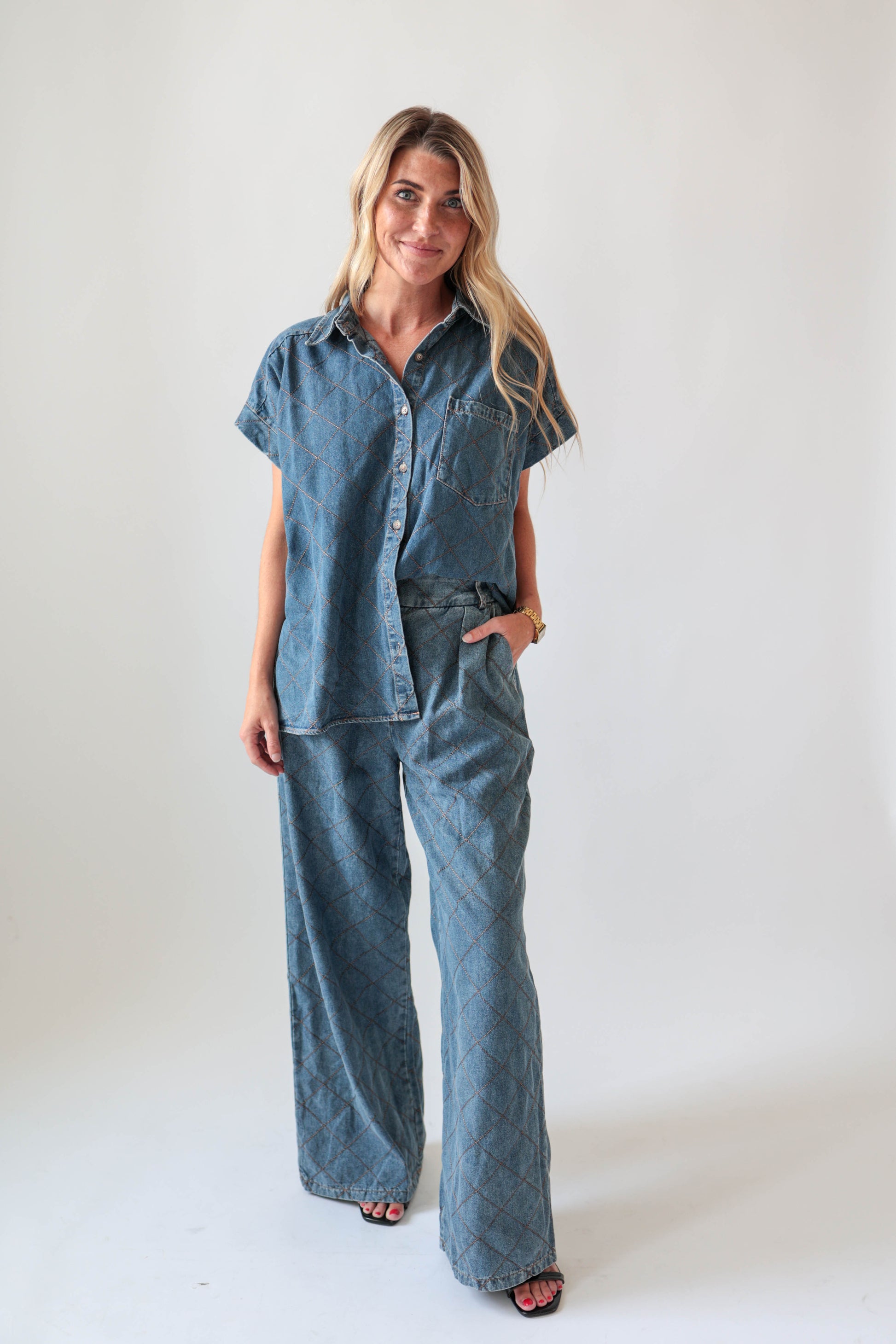 High Waisted Denim Wide Leg Pants