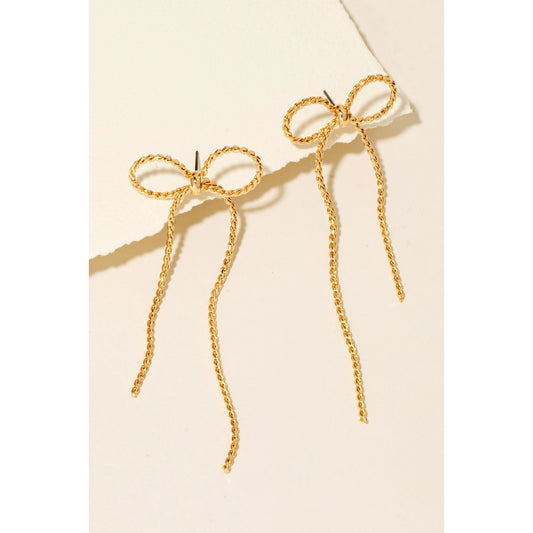 Rope Chain Dangle Ribbon Bow Stud Earrings