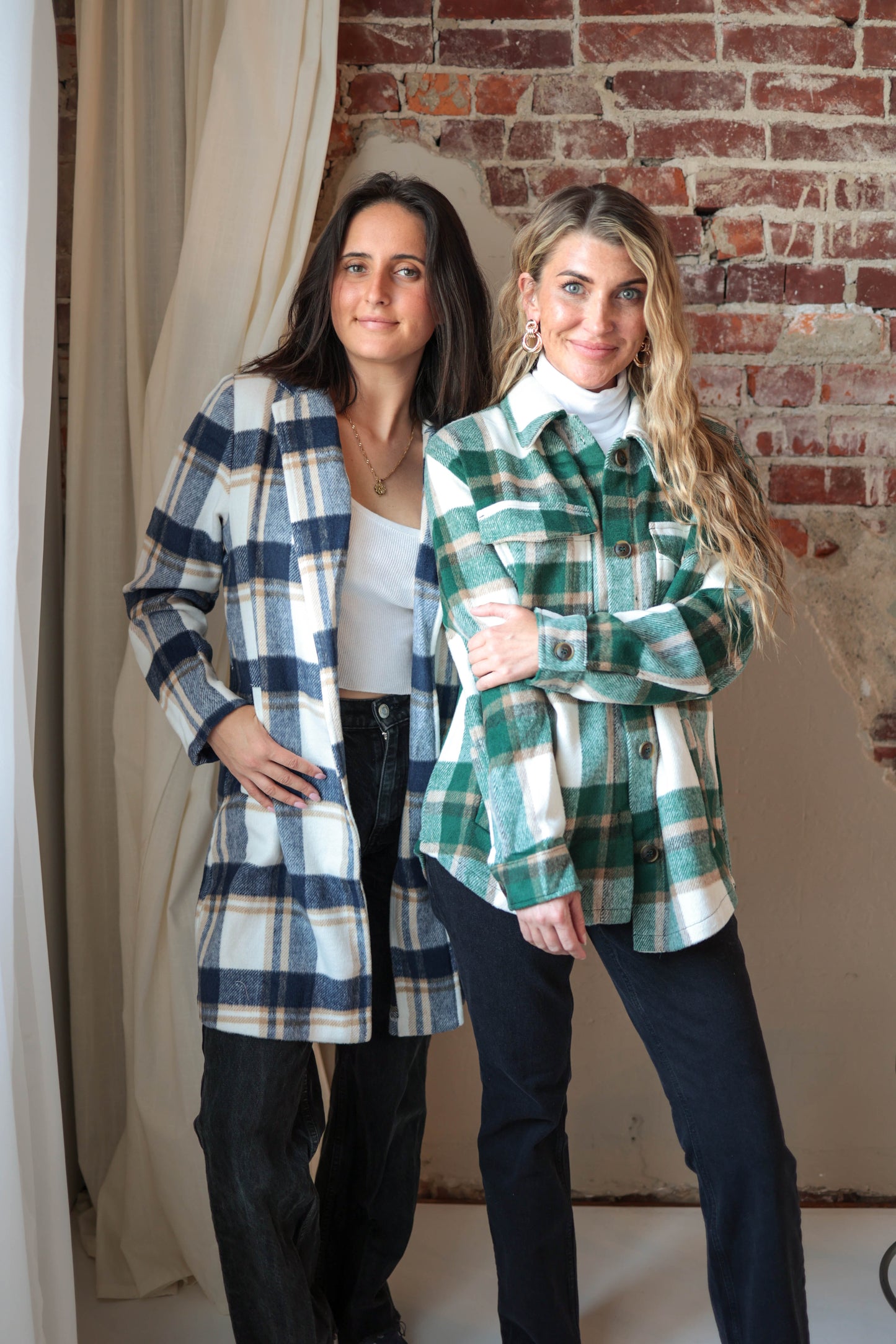 Navy Plaid Wool Coat