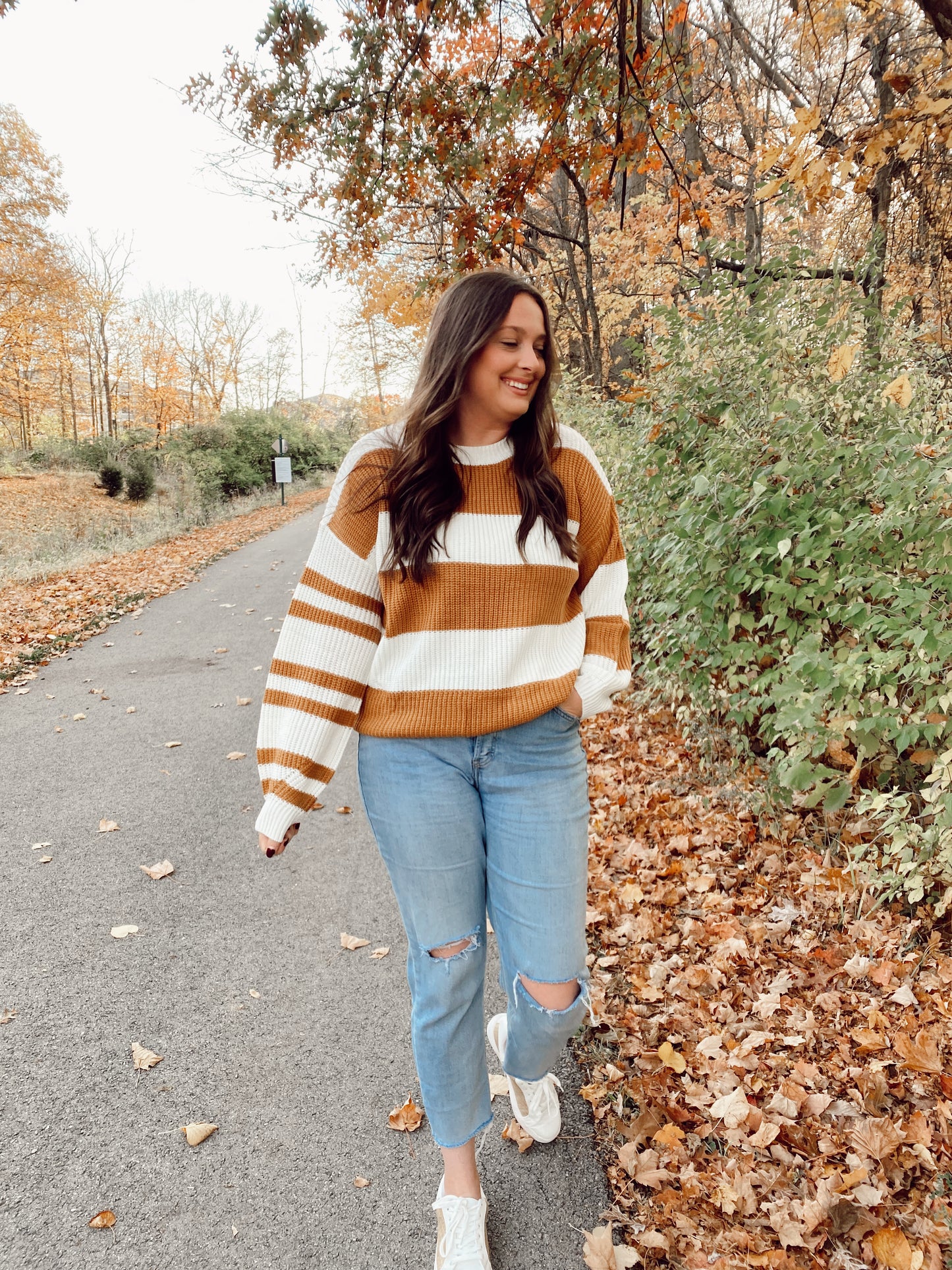 Brown + White Stripe Sweater