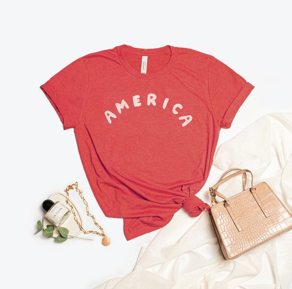 America Graphic Tee-Heather Red