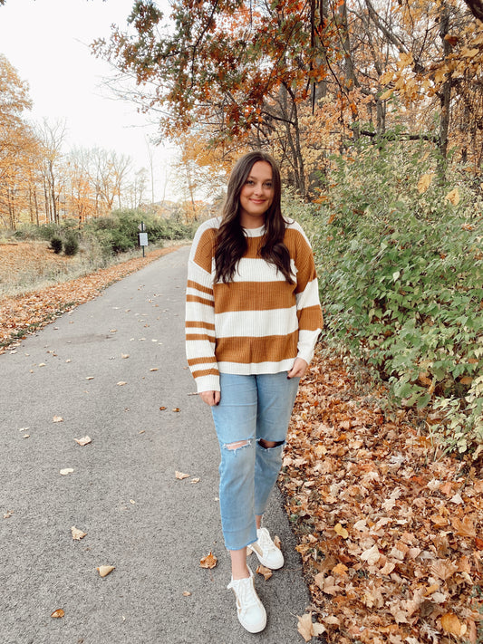 Brown + White Stripe Sweater