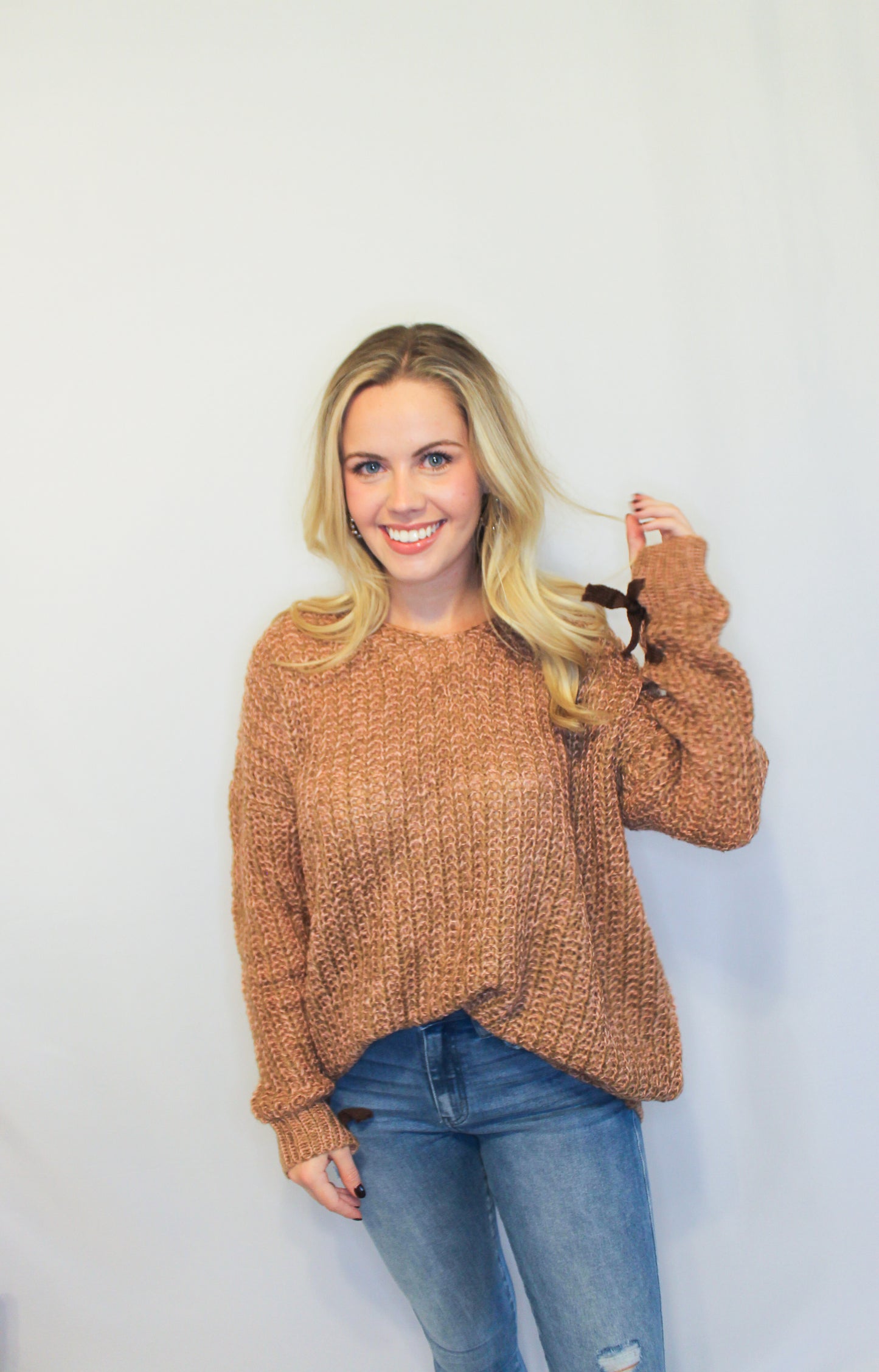 Camel Lace Up Sweater