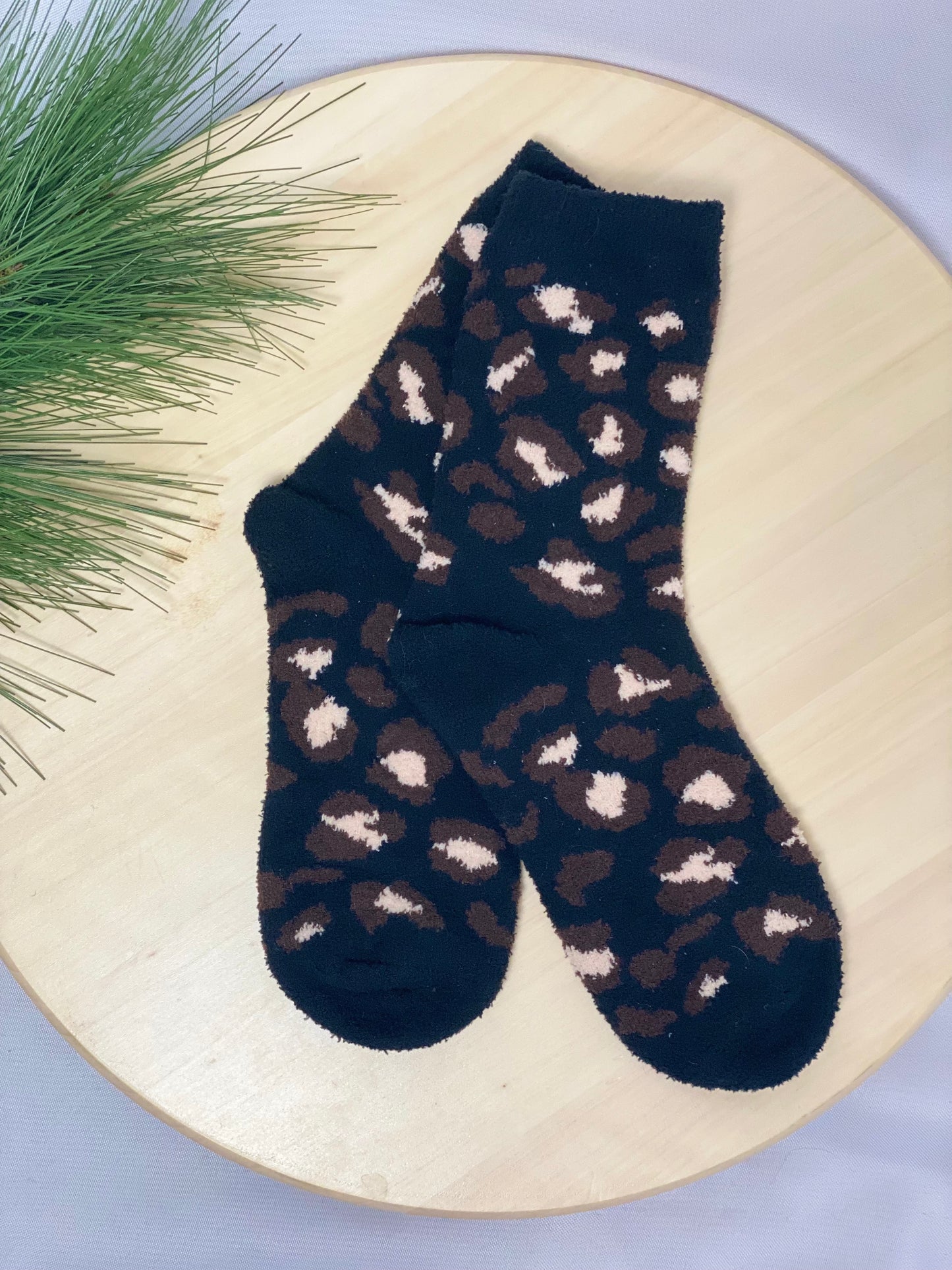 Black Fuzzy Leopard Socks